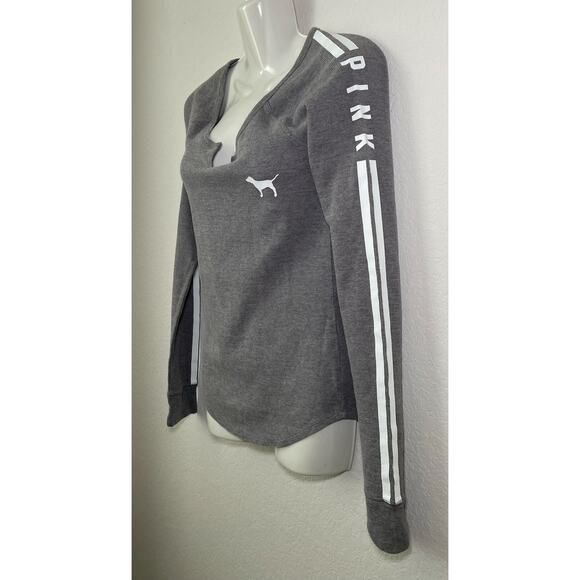 Victoria's Secret Pink Gray Sleep Shirt Waffle Style Long Sleeve Dog Logo SM - Picture 2 of 6